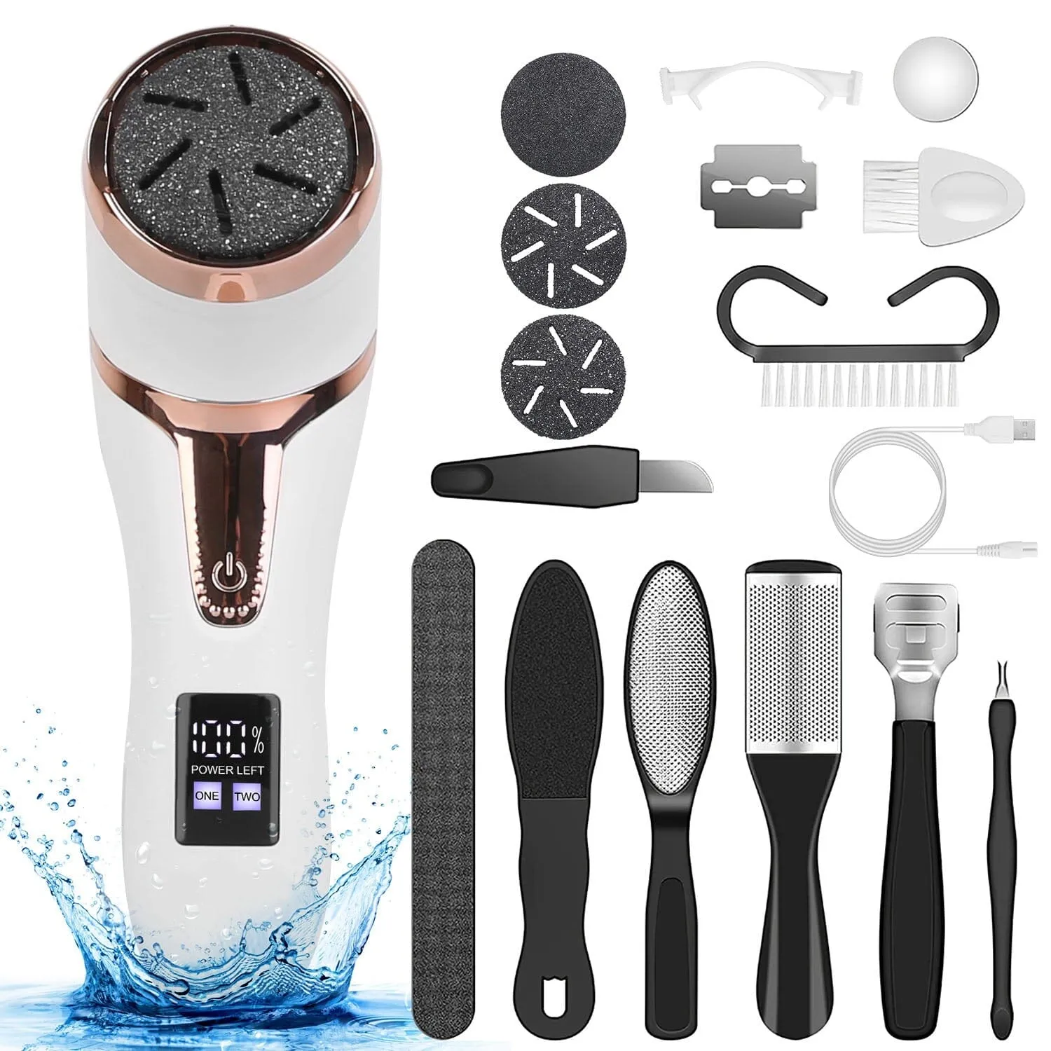 17-Pieces Set: Electric Foot Callus Remover with Vacuum Foot Grinder Rechargeable