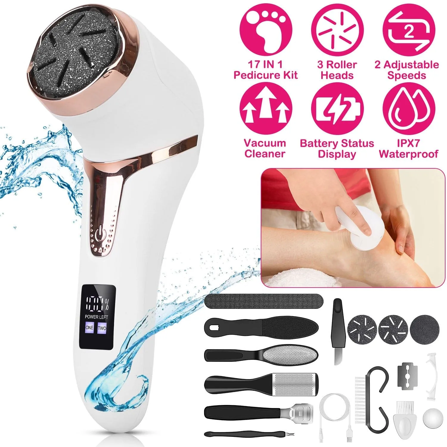 17-Pieces Set: Electric Foot Callus Remover with Vacuum Foot Grinder Rechargeable