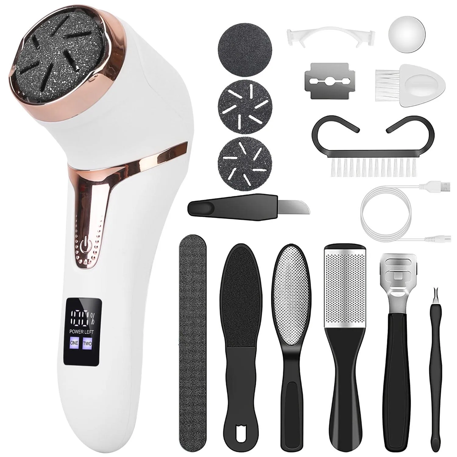 17-Pieces Set: Electric Foot Callus Remover with Vacuum Foot Grinder Rechargeable