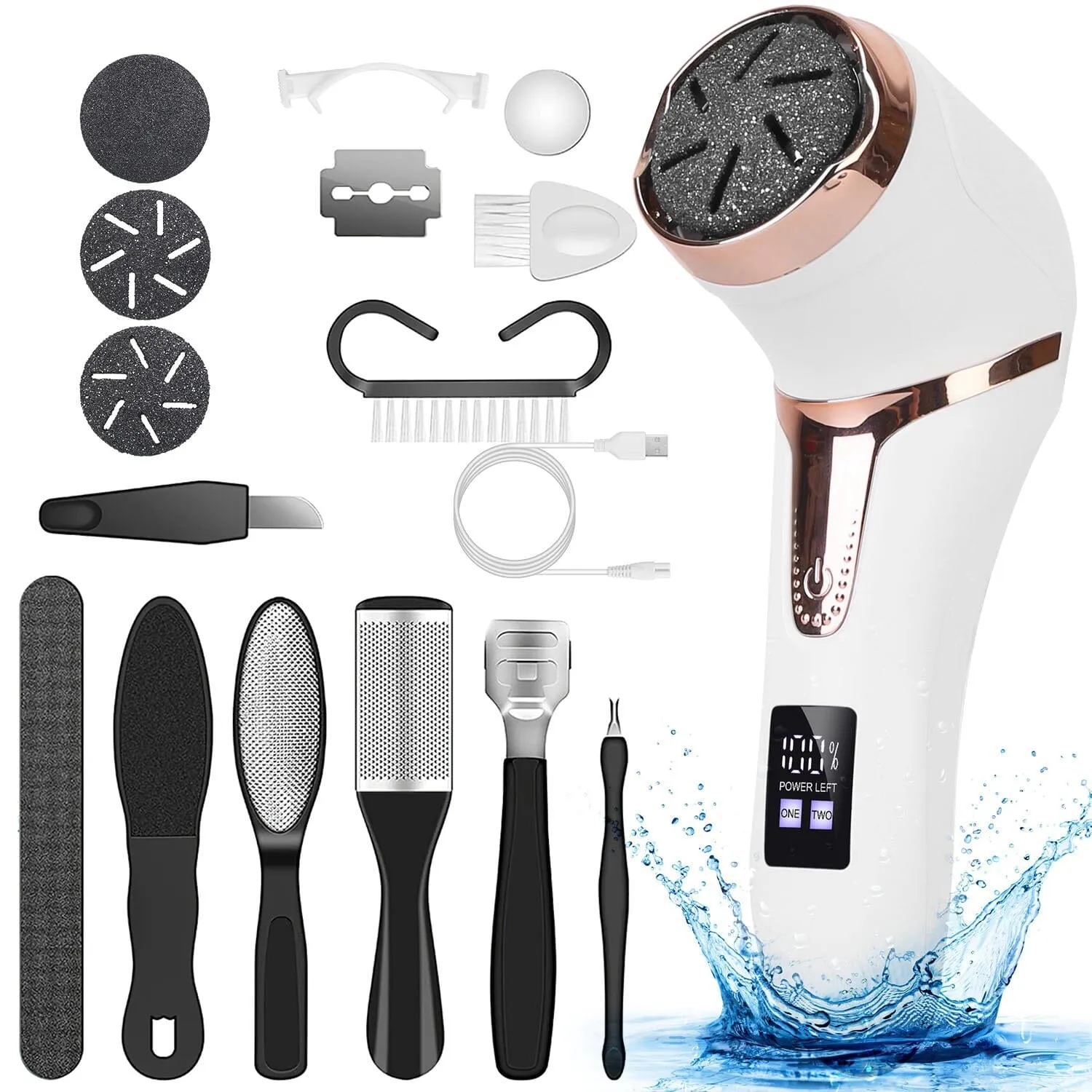 17-Pieces Set: Electric Foot Callus Remover with Vacuum Foot Grinder Rechargeable