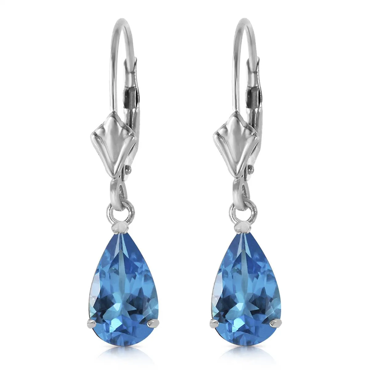 3.77 Carat 14K Solid White Gold Leverback Earrings Blue Topaz