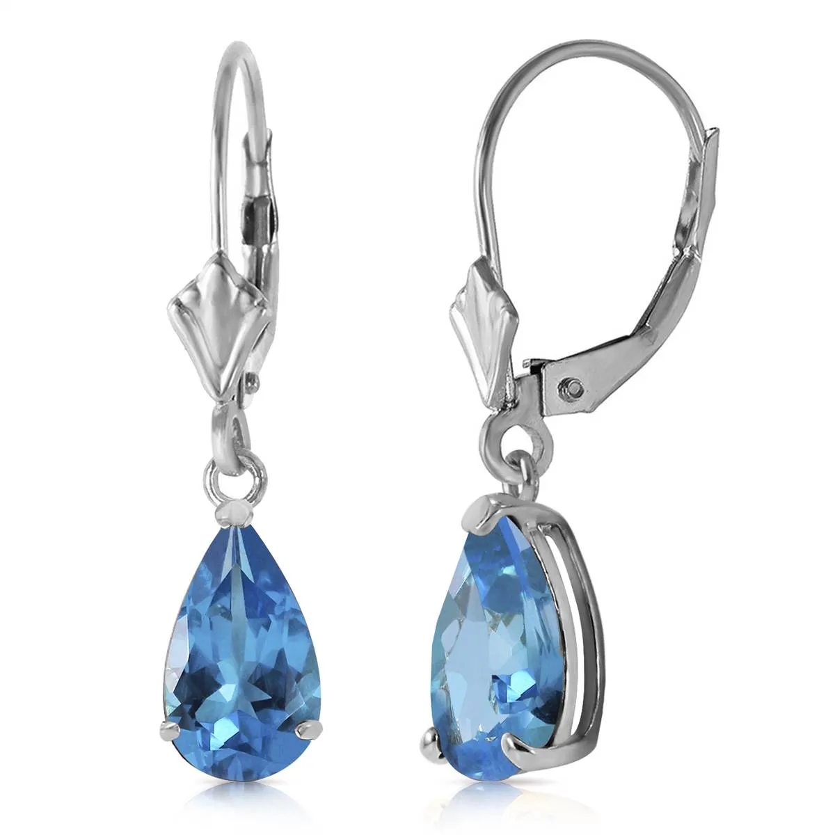 3.77 Carat 14K Solid White Gold Leverback Earrings Blue Topaz