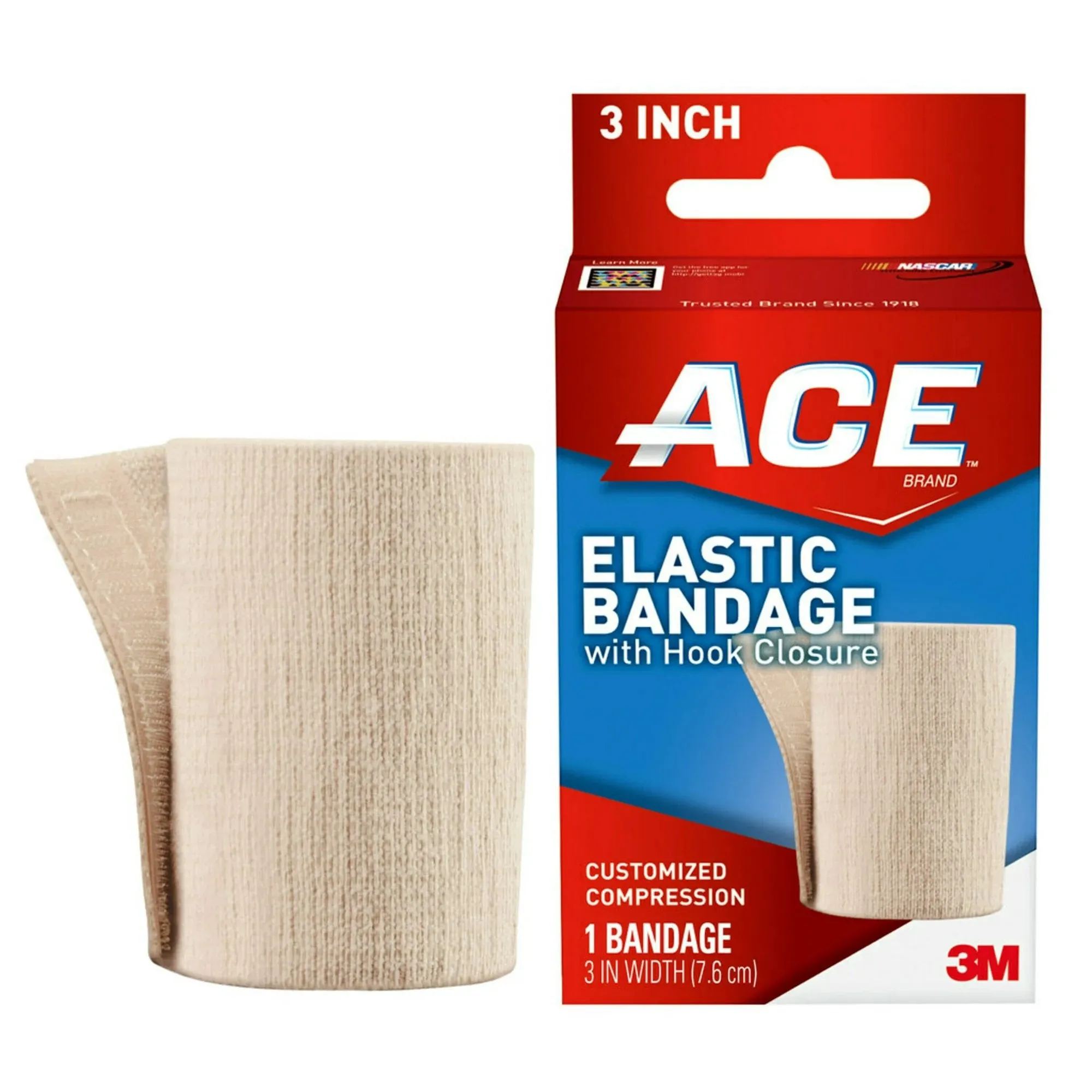 3M™ Ace™ Single Hook and Loop Closure Elastic Bandage, 3 Inch Width, 1 Each