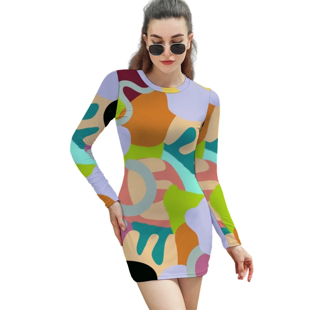 Abstract Wild Women's Elegant Long Sleeve Skinny Dress