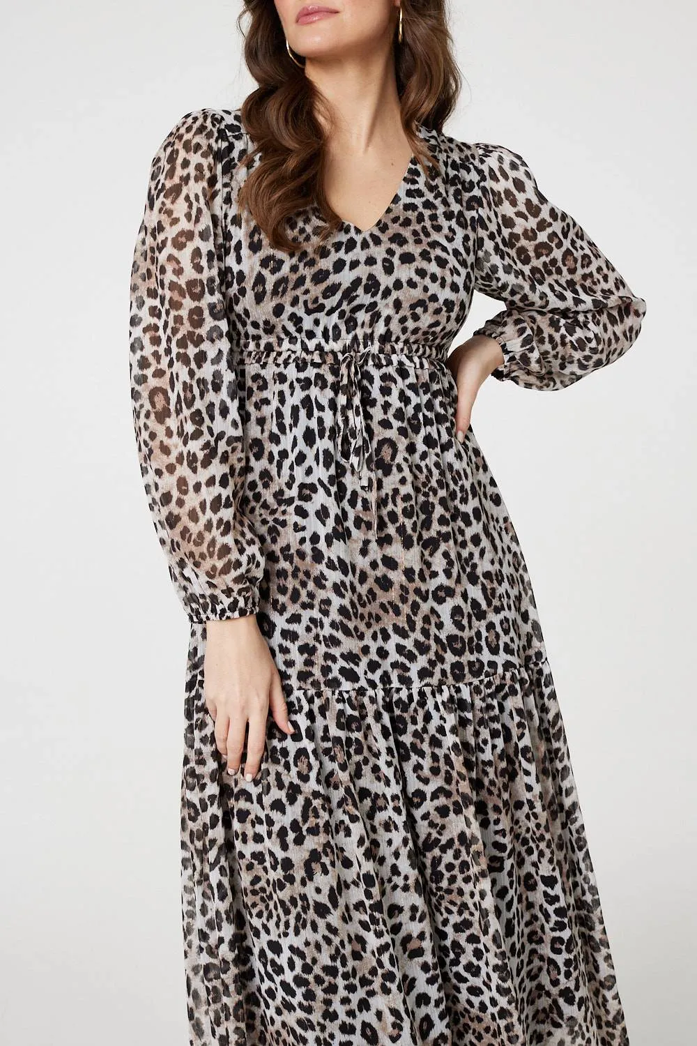 Animal Print Semi Sheer Tiered Maxi Dress