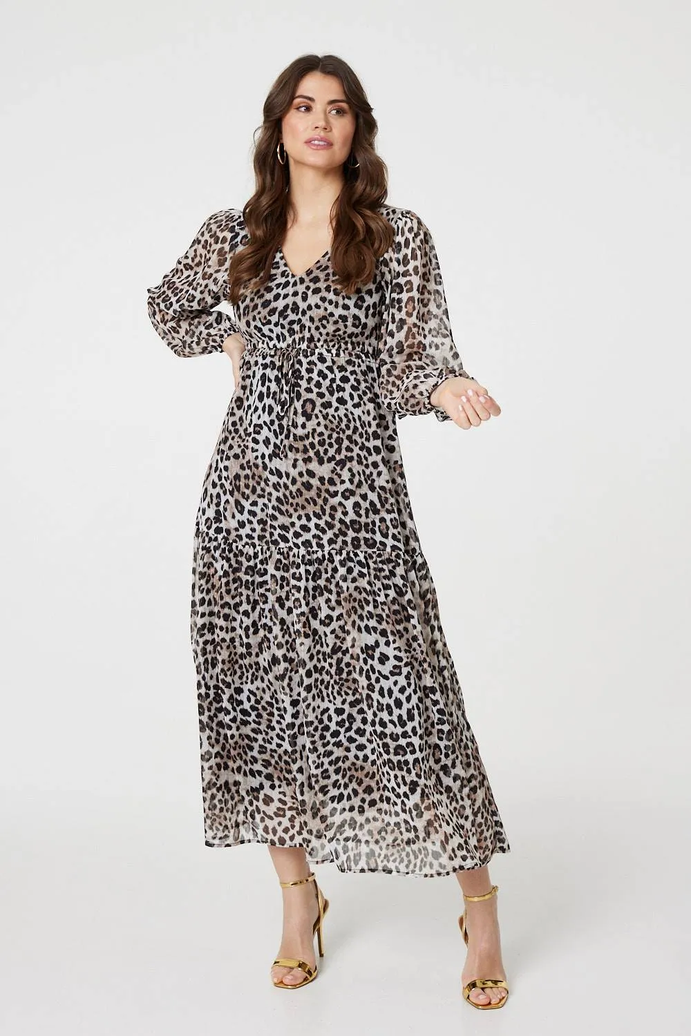 Animal Print Semi Sheer Tiered Maxi Dress