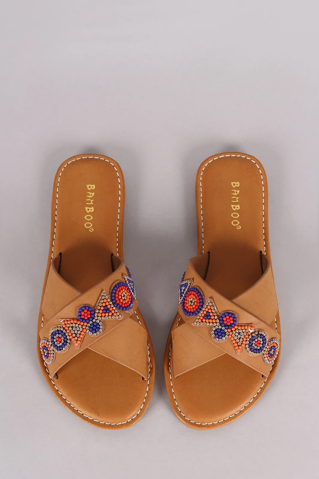 Bamboo Beadwork Crisscross Slide Sandal