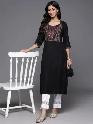 Black Yoke Design Rayon Straight Kurta