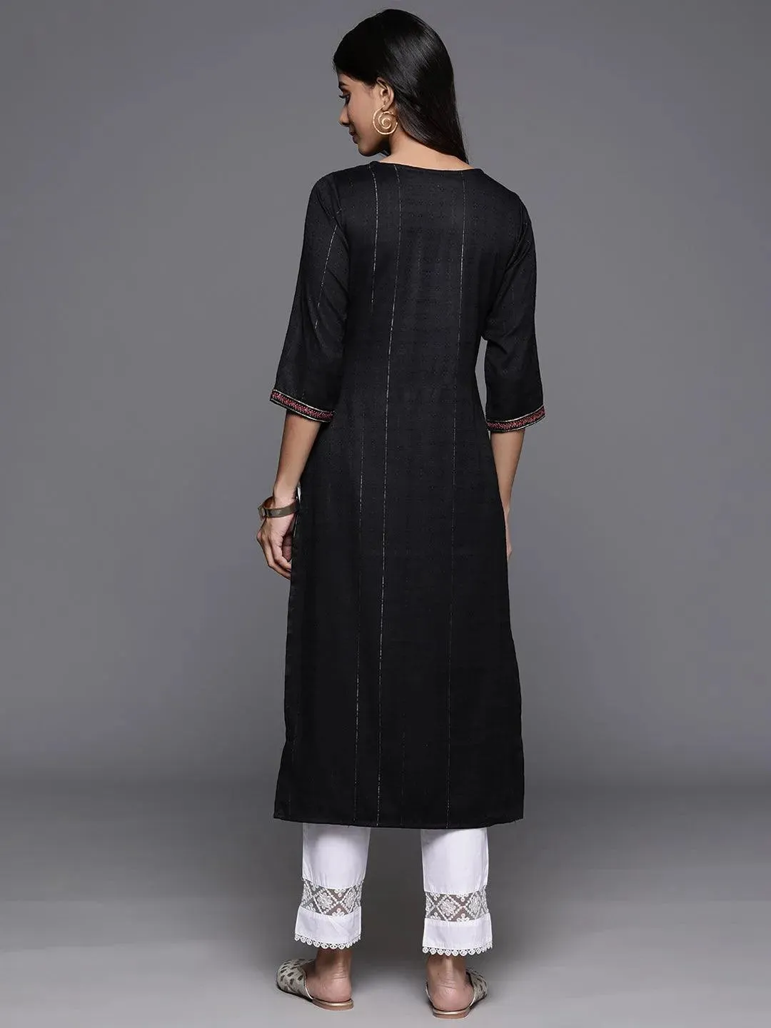 Black Yoke Design Rayon Straight Kurta