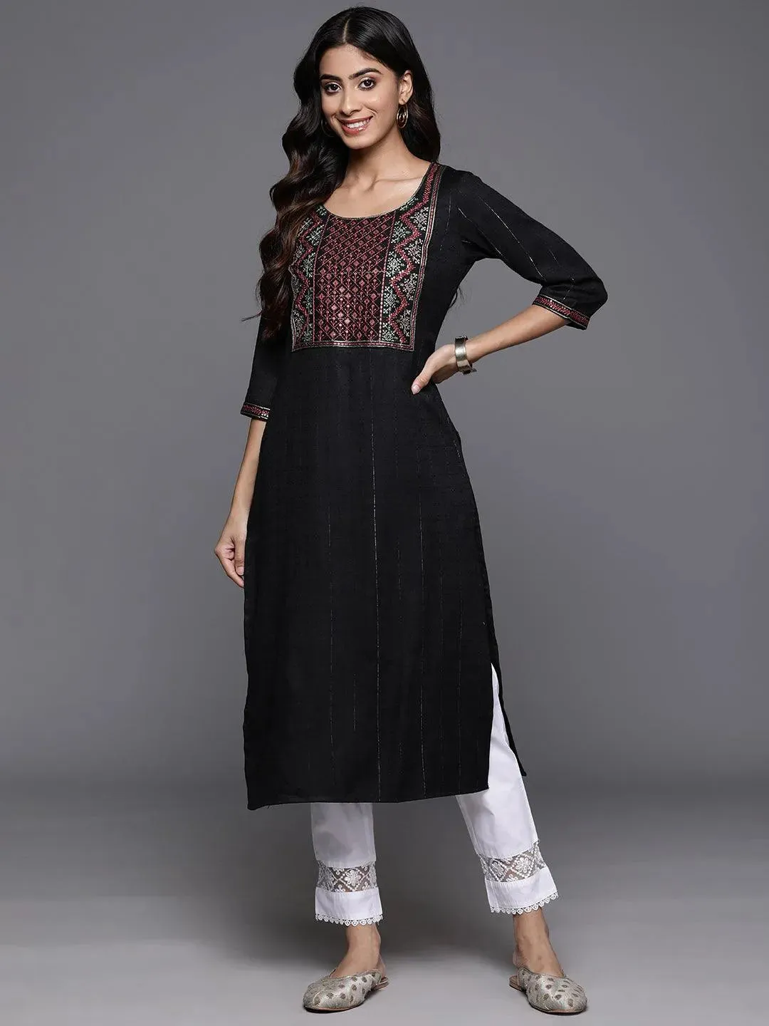 Black Yoke Design Rayon Straight Kurta