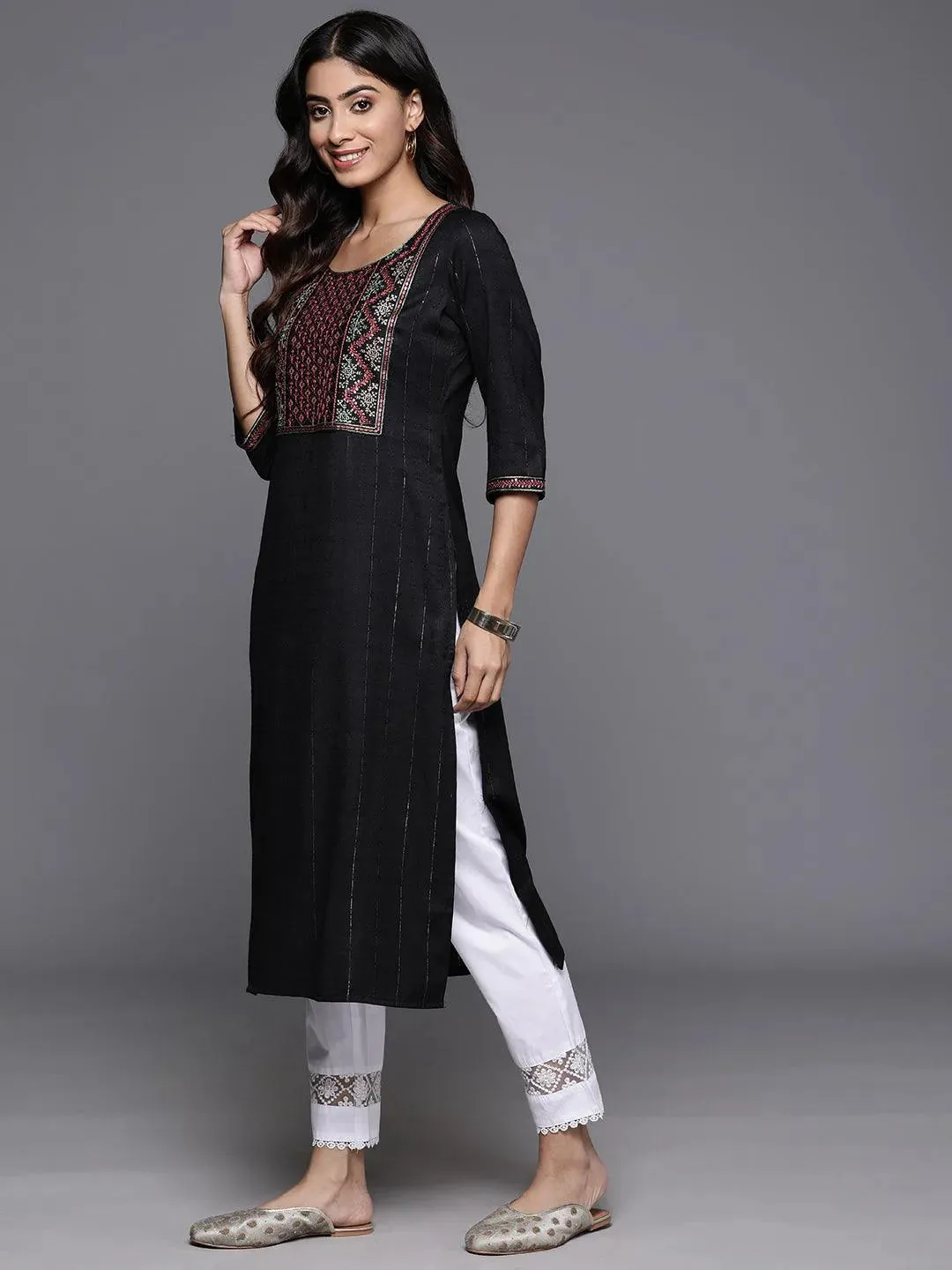 Black Yoke Design Rayon Straight Kurta