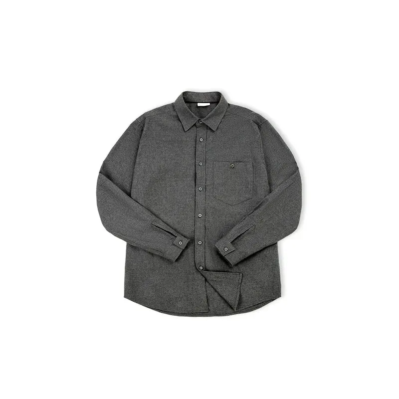 Casual 100% Cotton Shirts for Men - Long Sleeve Solid Color Flannel Blouse