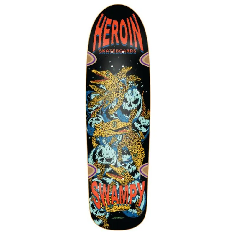 Heroin 9.12" SWAMPY GATORS Double Drilled Shaped Skateboard Deck