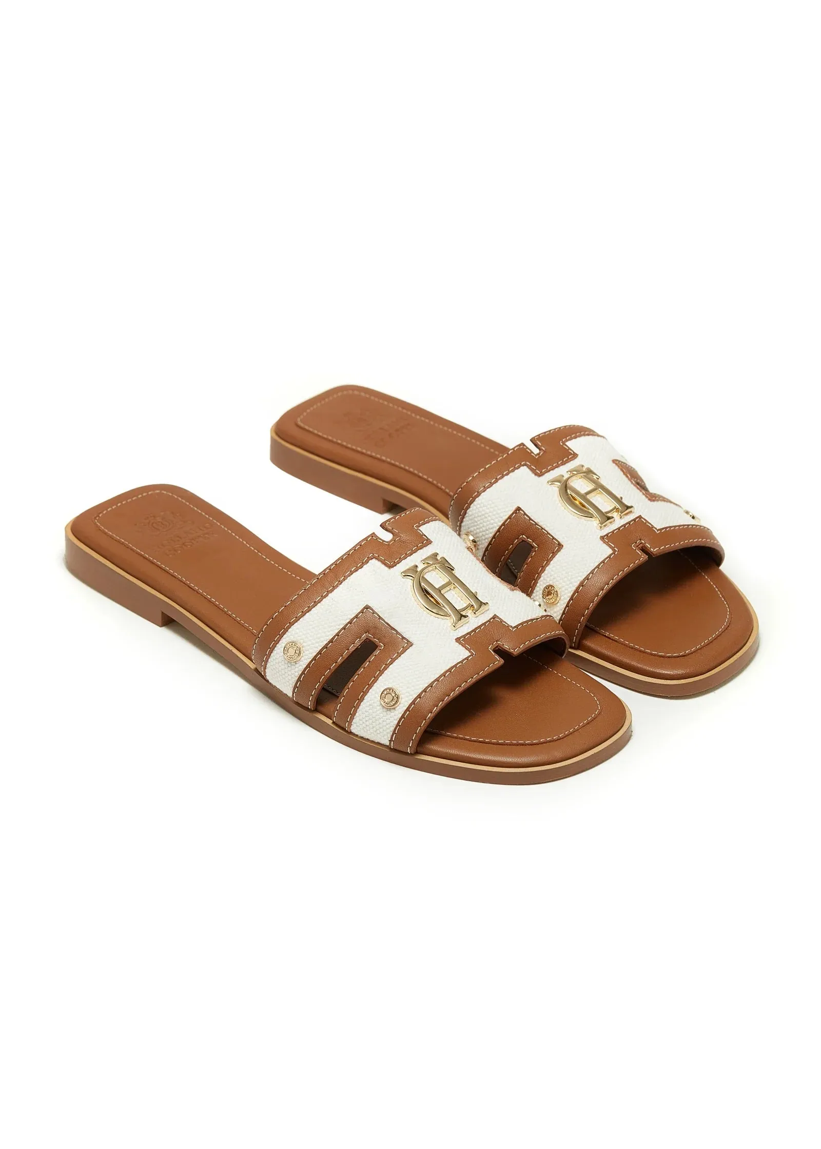 Holland Cooper Monogram Ladies Slide in Tan Canvas