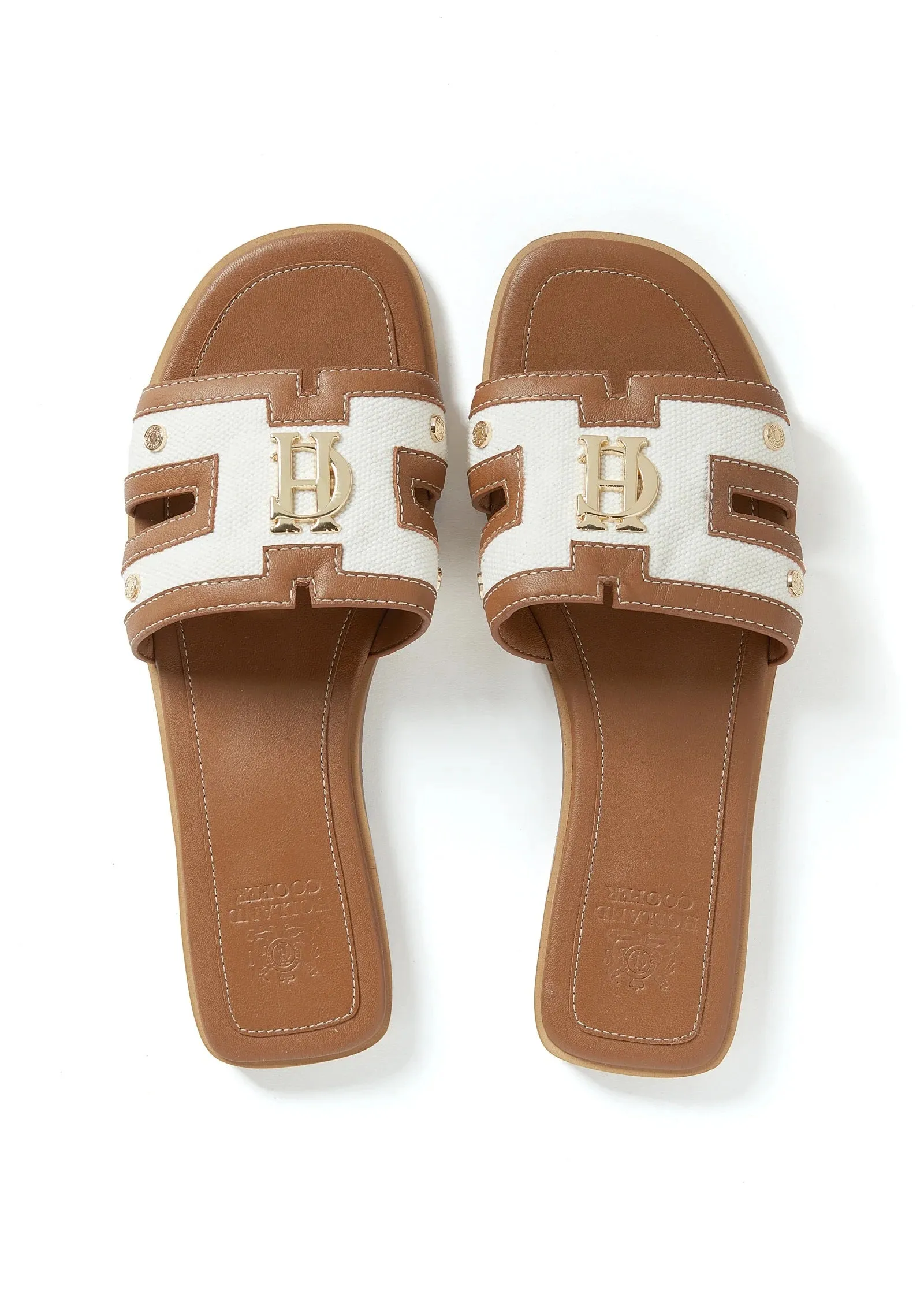 Holland Cooper Monogram Ladies Slide in Tan Canvas