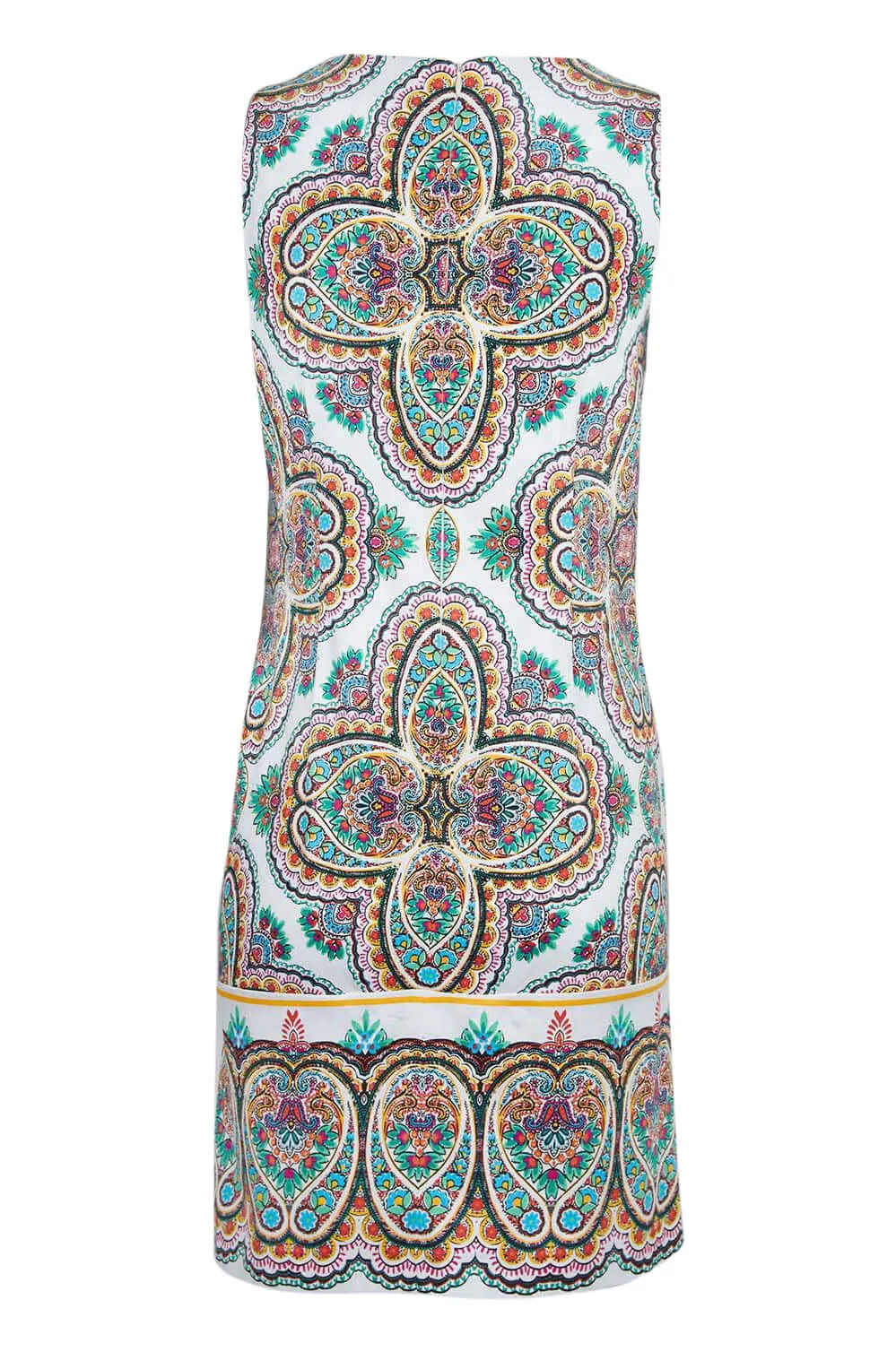 London Times Scoop Neck Sleeveless Zipper Back Multi Print Cotton Dress