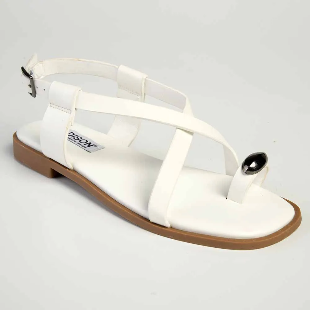 Madison Jenna Toe Ring Flat Sandal - White