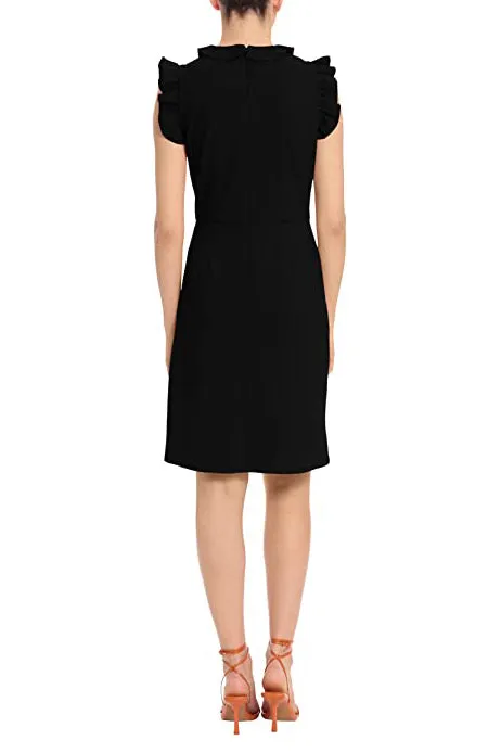 Maggy London V Neck Ruffle Sleeves Back Zipper Short Crepe Dress