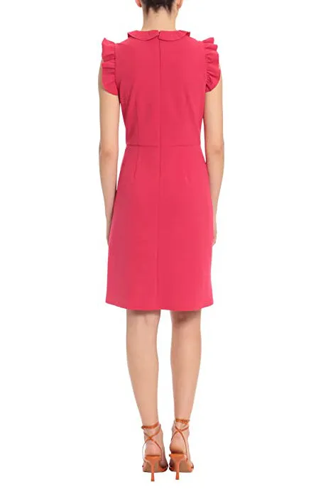 Maggy London V Neck Ruffle Sleeves Back Zipper Short Crepe Dress