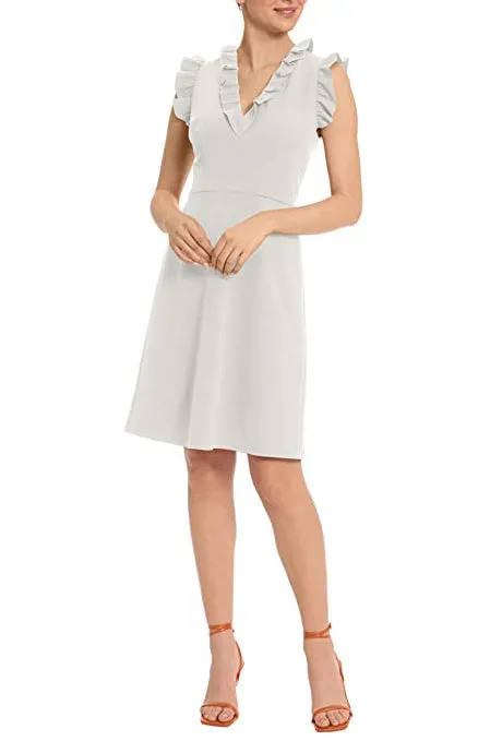 Maggy London V Neck Ruffle Sleeves Back Zipper Short Crepe Dress