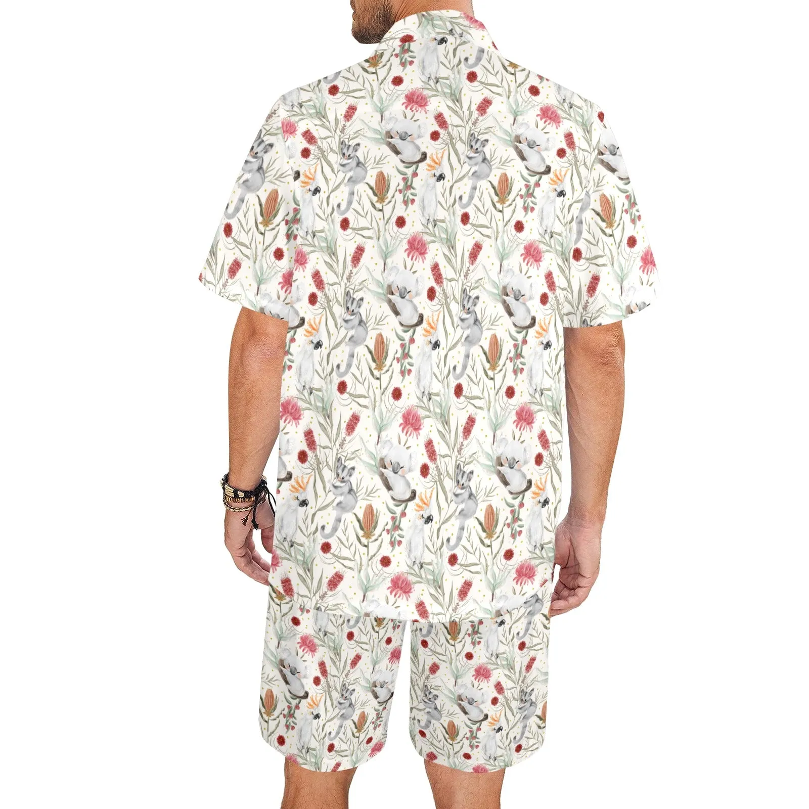 Men's Shirt & Shorts Set Australian Animals, Koala, Sugar Glider Men's Shirt and Shorts Outfit (Set26)