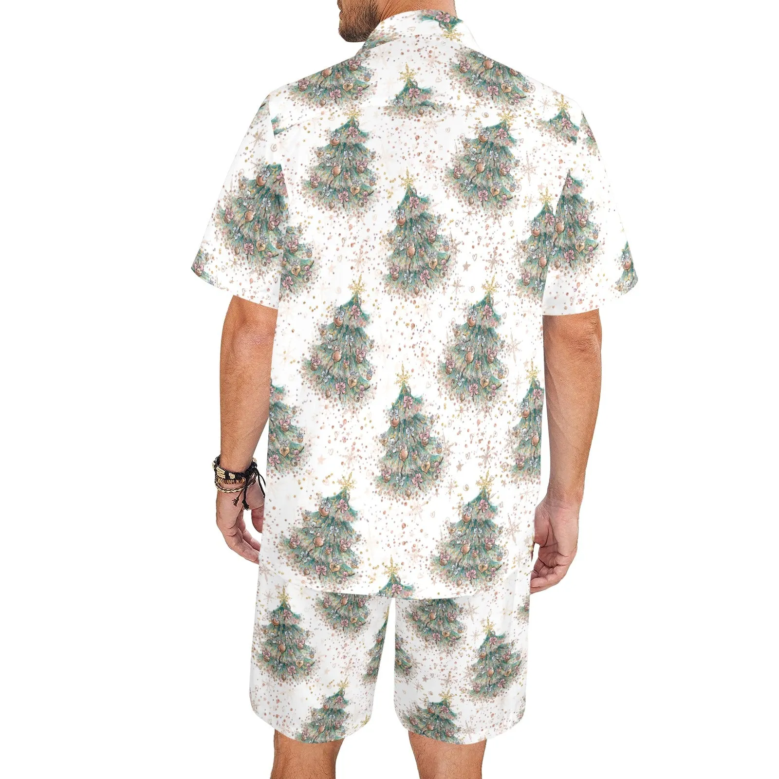 Men's Shirt & Shorts Set Christmas Trees Men's Shirt and Shorts Outfit (Set26)