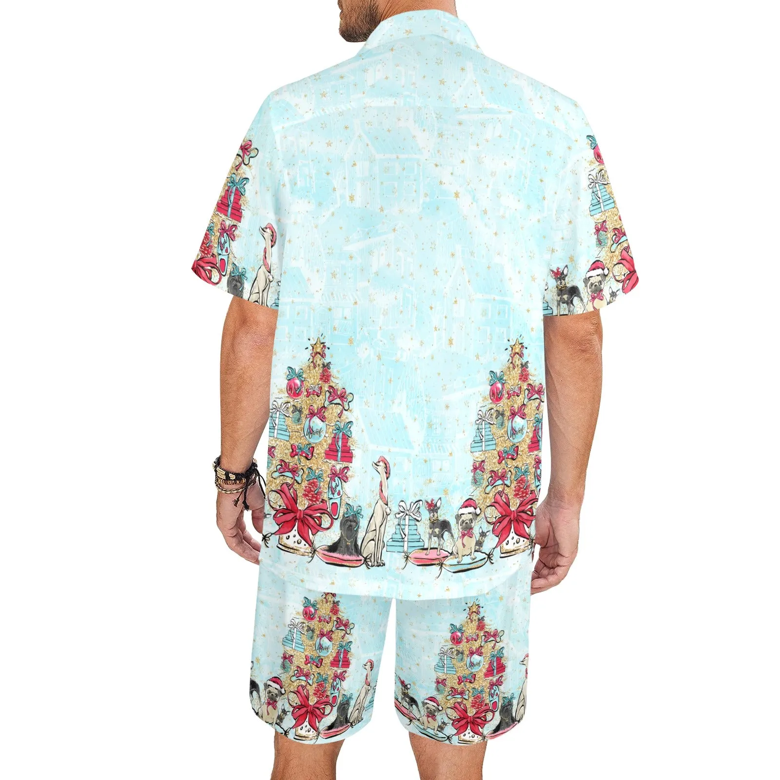 Men's Shirt & Shorts Set Dog Xmas Small Men's Shirt and Shorts Outfit (Set26)