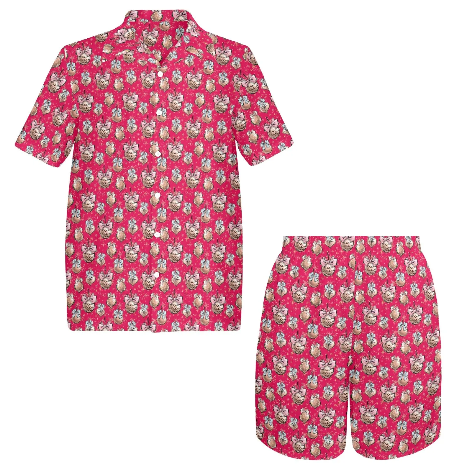 Men's Shirt & Shorts Set Red Xmas Baubles Men's Shirt and Shorts Outfit (Set26)