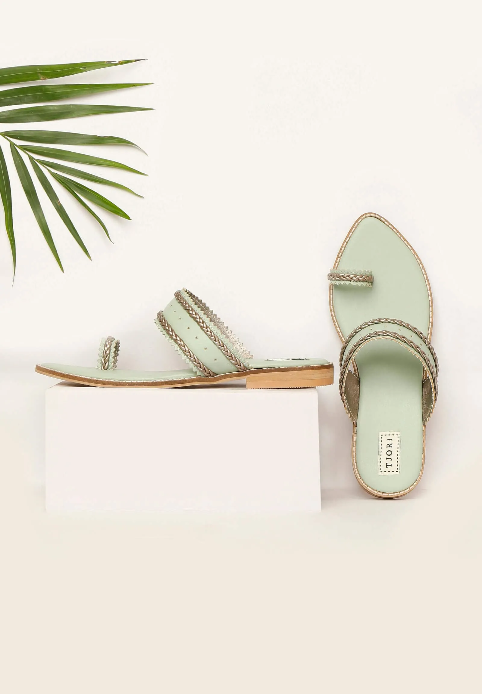 Mint Green & Silver Cruelty Free Leather Sandals