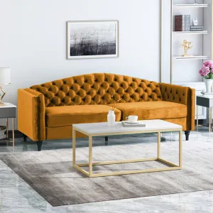 Nova 3-Seater Velvet Sofa with Square Arms – L220cm x W60cm x H85cm, Gold Comfortable & Stylish Sofa for Living Room