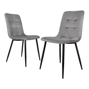 Oikiture Dining Chairs Kitchen Chair Velvet Fabric Padded Seat Cafe Grey x2