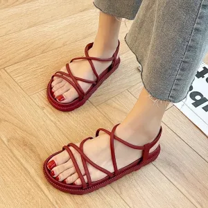 Orthopedic New Sandal Woman Summer 2024 Beach Without Heel Comfortable Flat Women Roman Espadrilles Sandals Black Pink Red Sexy