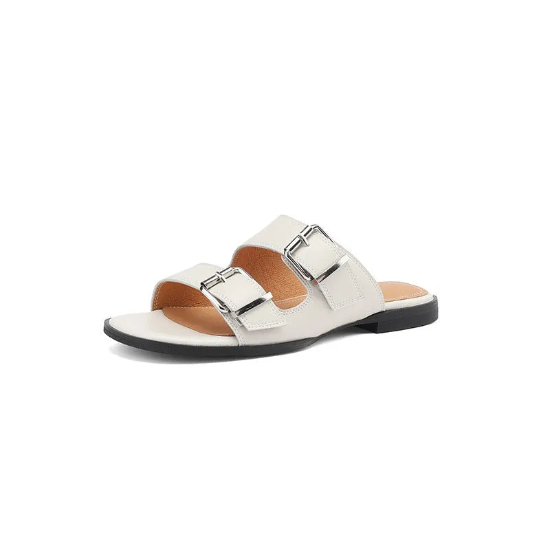 Pre Order:  Flat Bottom Belt Buckle Open Toe Sandals