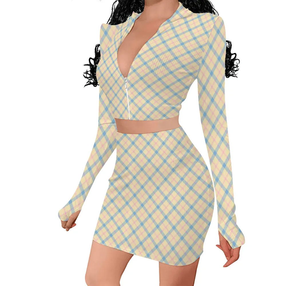 Princess Plaid Women's Long Sleeve Zip Top and Skirt Set