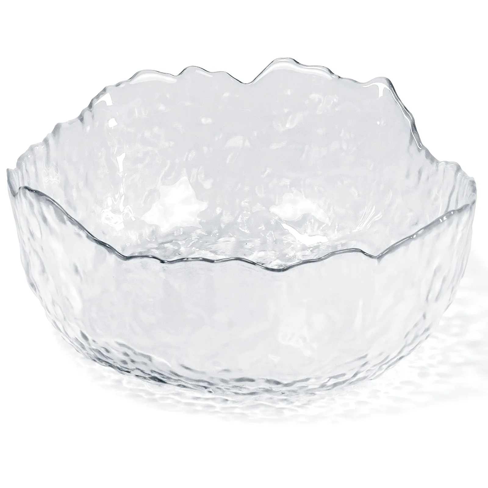 Red Co. 9.5" Large Textured Round Deep Clear Glass Salad Serving and Mixing Bowl with Torn Rim