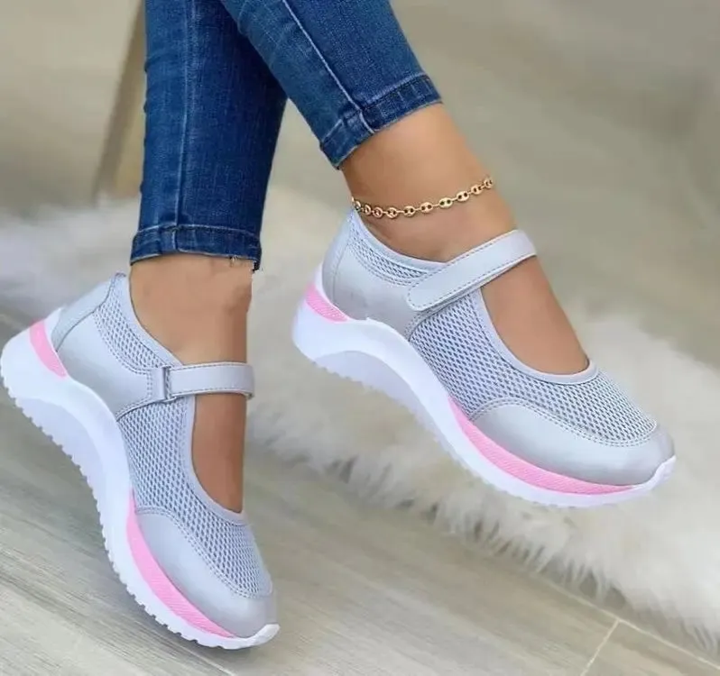 Round Head Knitted Women's Thick Sole Single Shoes Women's Large Size 36-43 Grid Casual Women's Shoes Sneakers Women