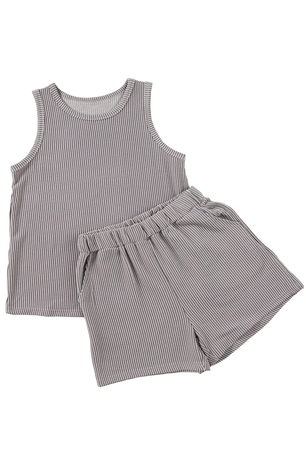 Smoke Gray Corded Tank Top and Pocketed Shorts Set