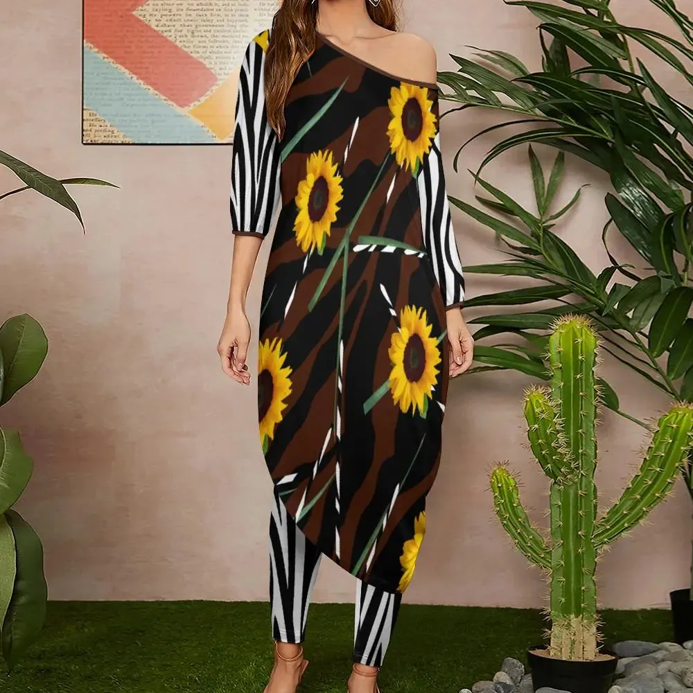 Sunflower Wild Diagonal Shoulder Women's Top & Pants Outfit Set