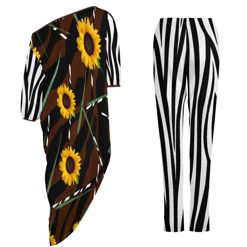 Sunflower Wild Diagonal Shoulder Women's Top & Pants Outfit Set