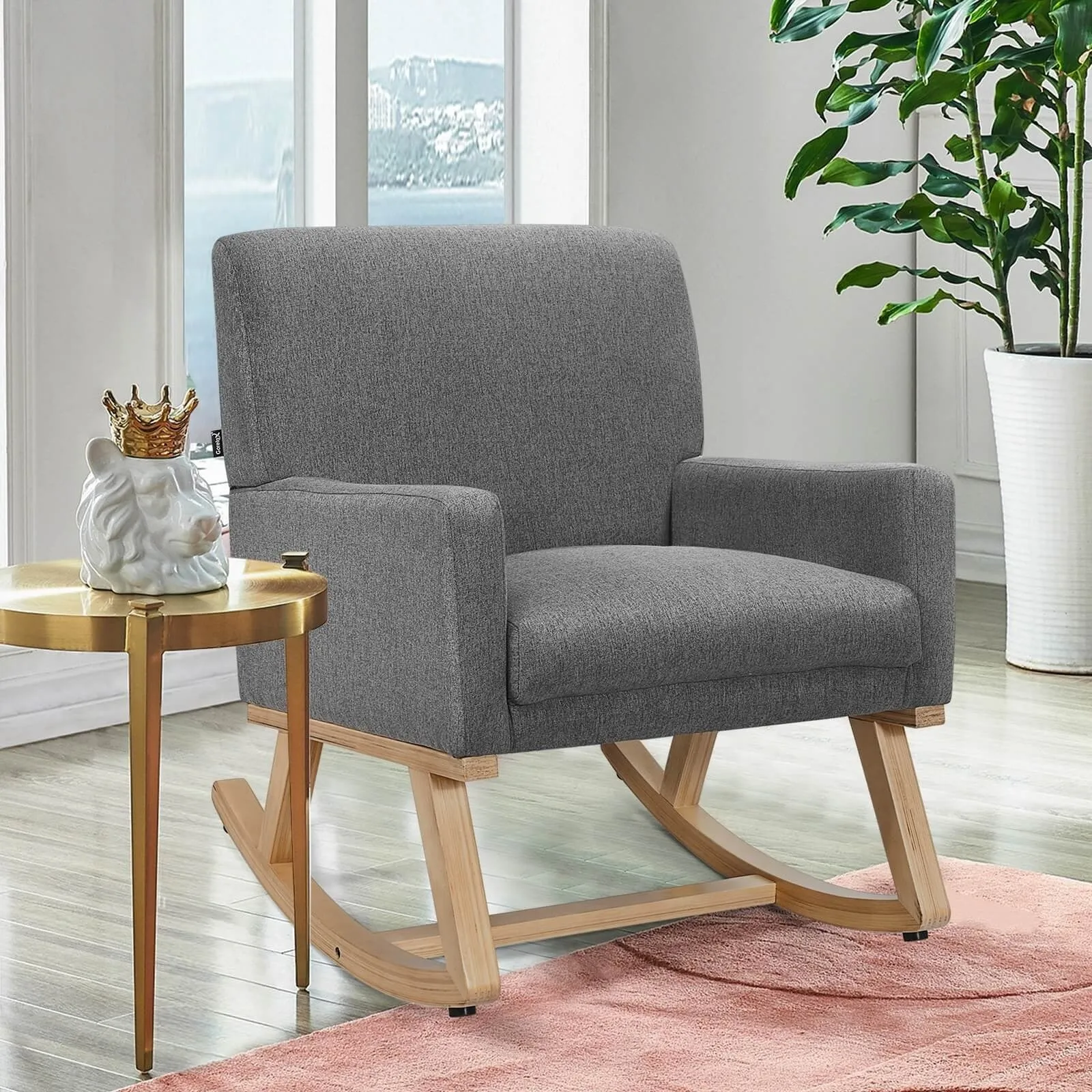 Upholstered Rocking Arm Chair - Grey