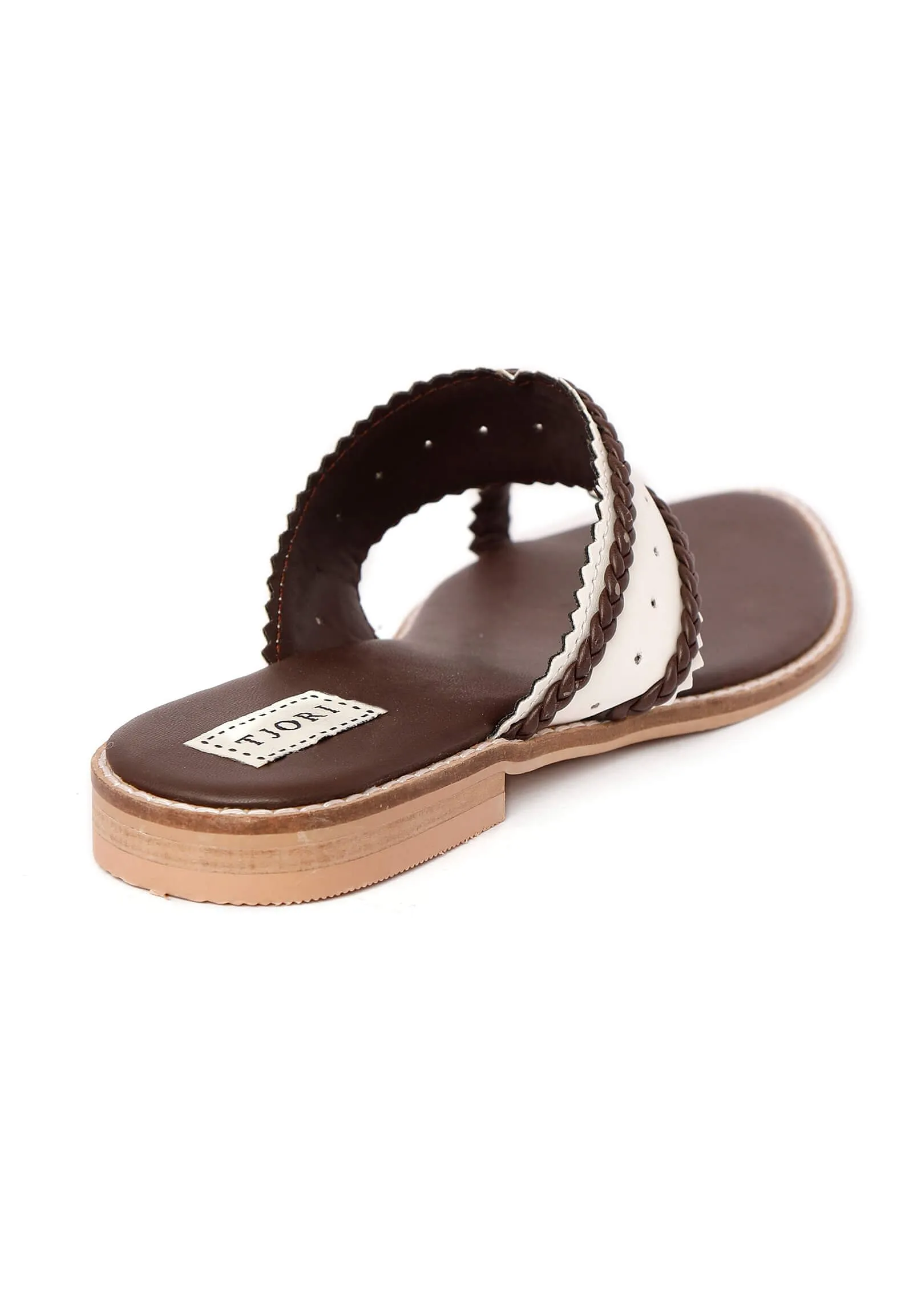 White & Brown Cruelty-Free Leather Sandals