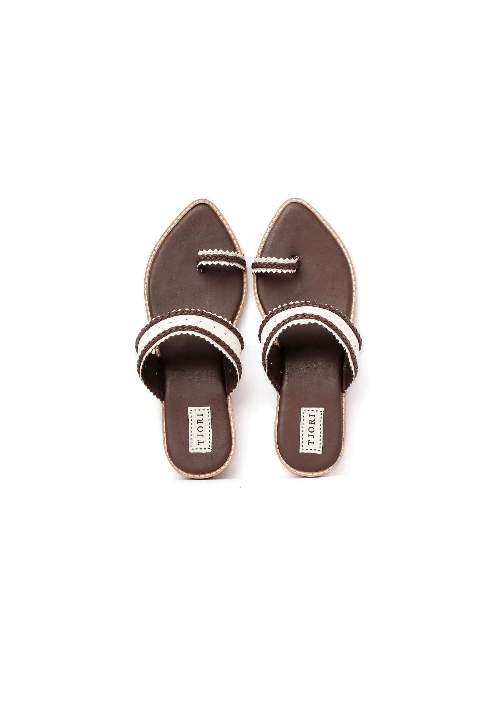 White & Brown Cruelty-Free Leather Sandals