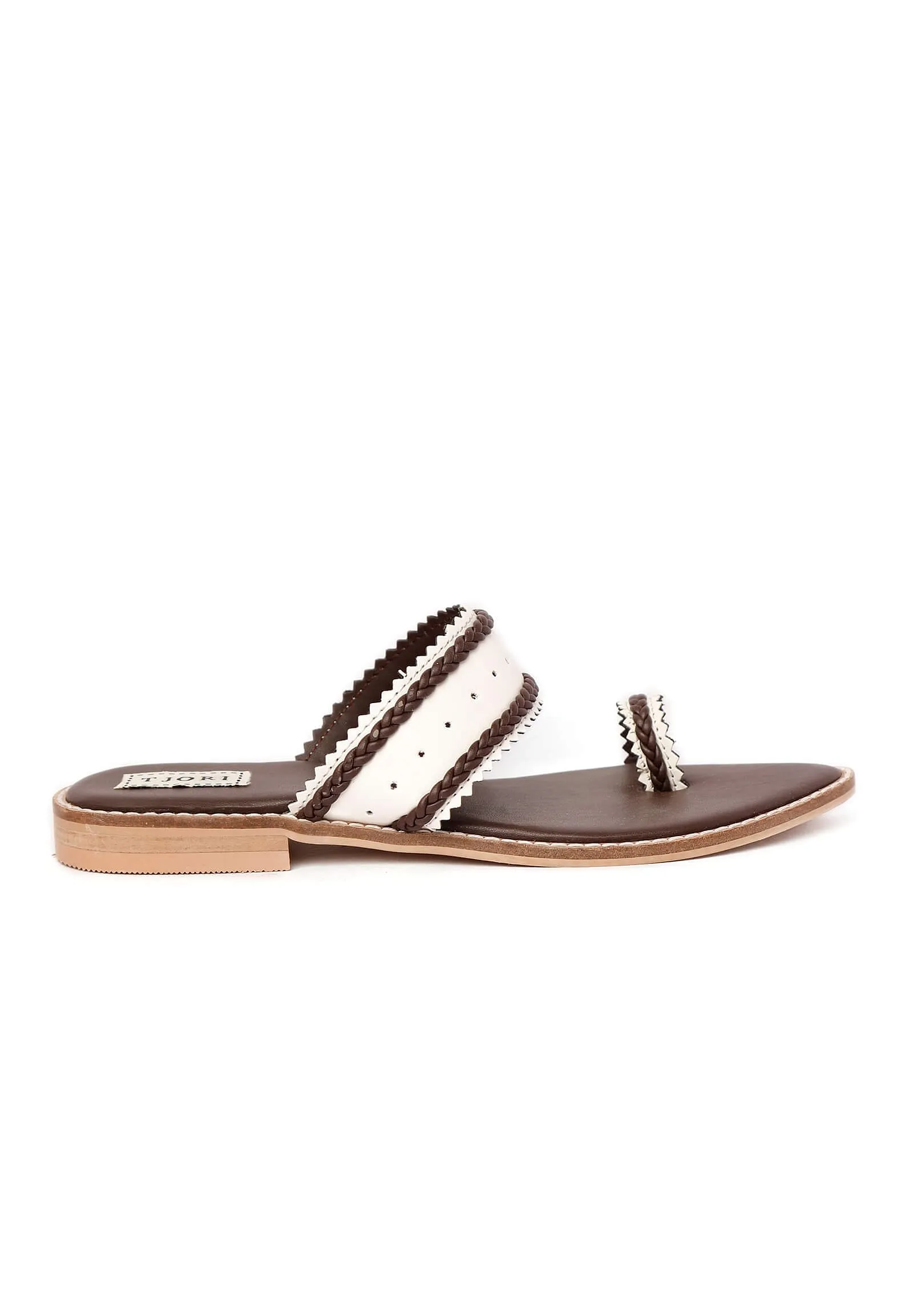 White & Brown Cruelty-Free Leather Sandals