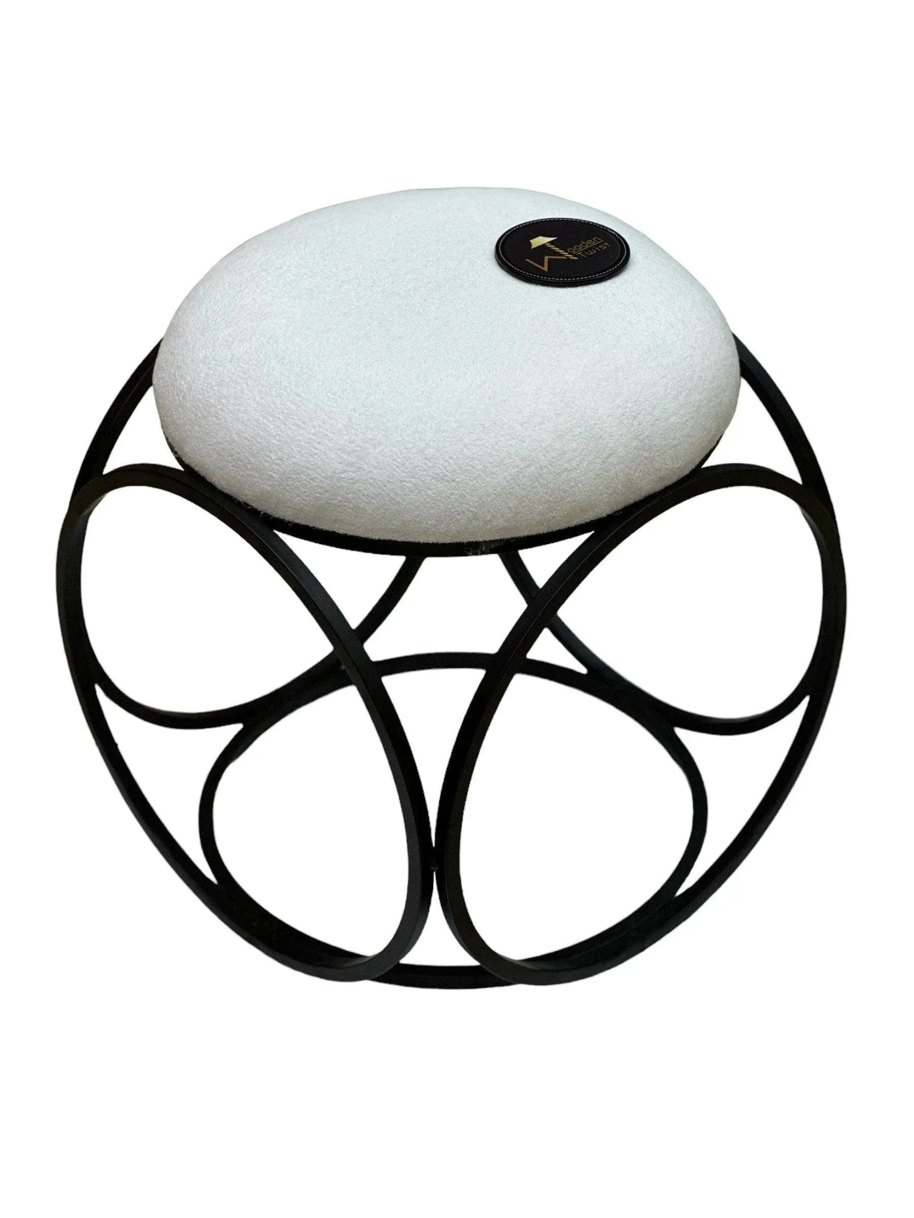 Wooden Twist Modern Round Spherical Design Wrought Iron Ottoman Comfortable Cushion